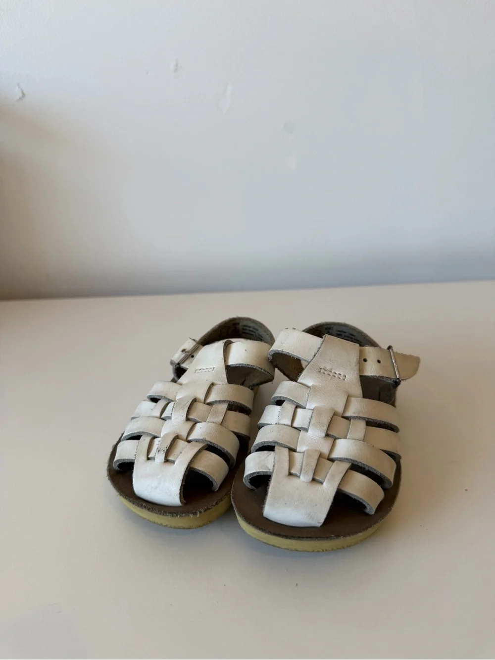 Sun San Kids White Leather Fisherman Sandals with Buckle Strap toddler 6